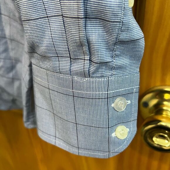 Lacoste size 44 blue checked button down shirt - Picture 2 of 9